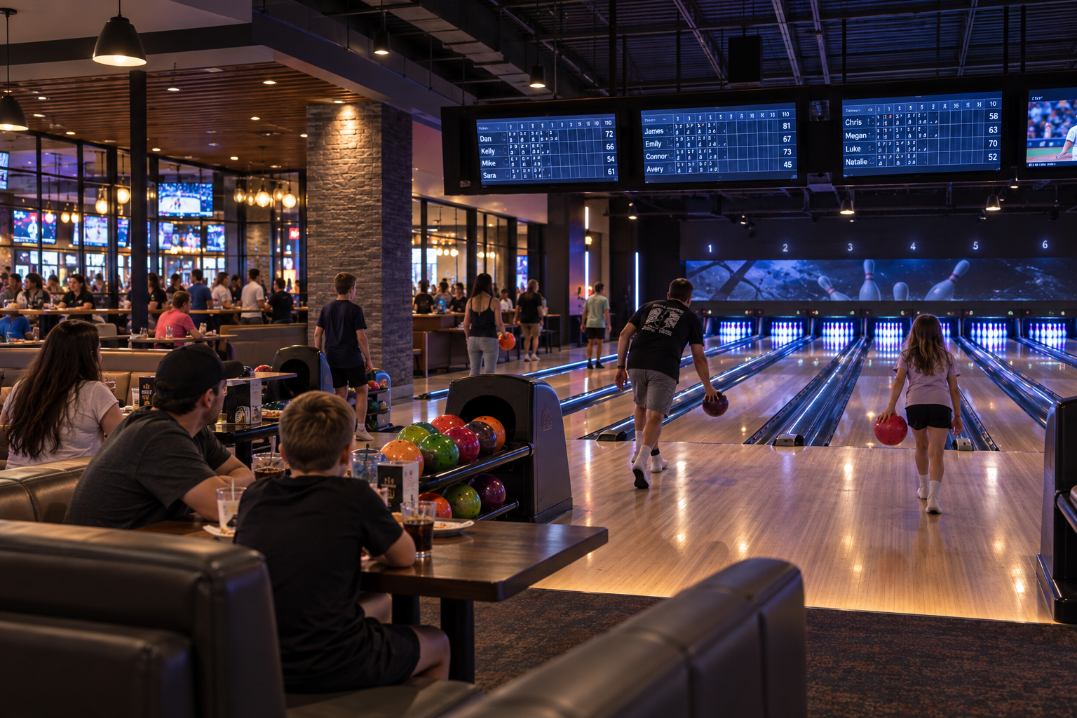 Modern bowling center lanes