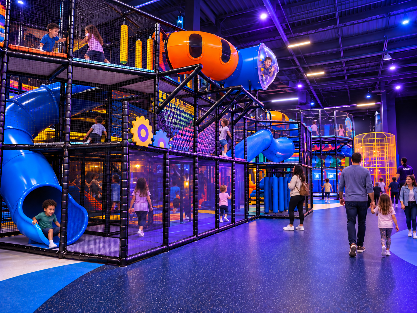 Indoor playground with children playing